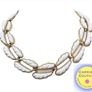 Vintage 1950s Signed Monet White Resin Runway Statement Couture Collar Necklace